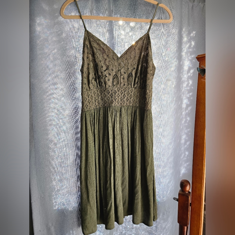 Elegant Olive Green Lace Dress